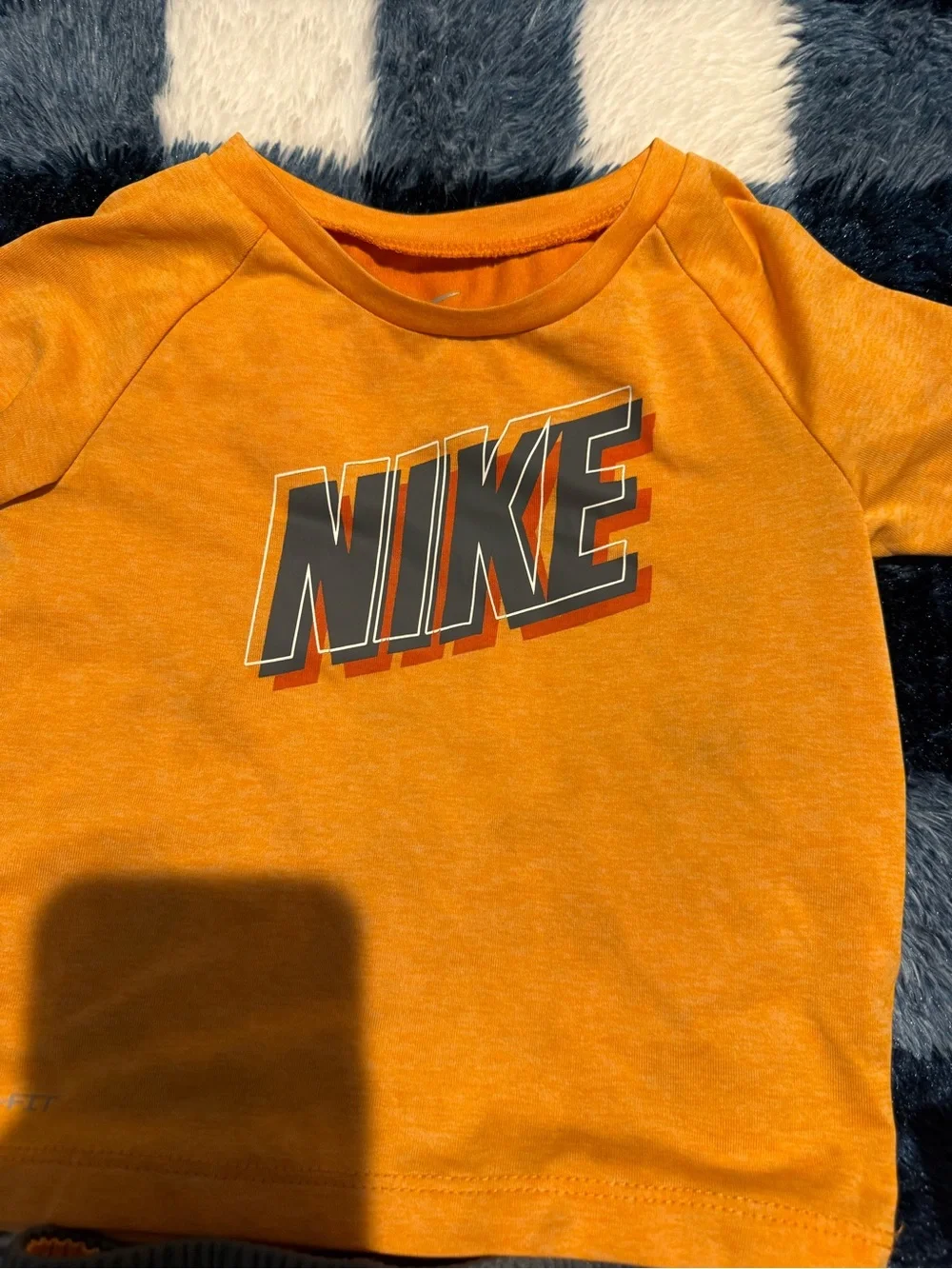 Nike Orange Graphic Tee and Gray Athletic Shorts - Picture 3 of 3